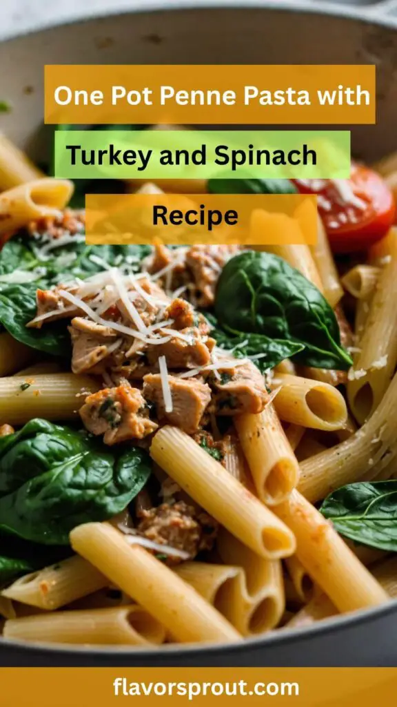 One Pot Penne Pasta with Turkey and Spinach