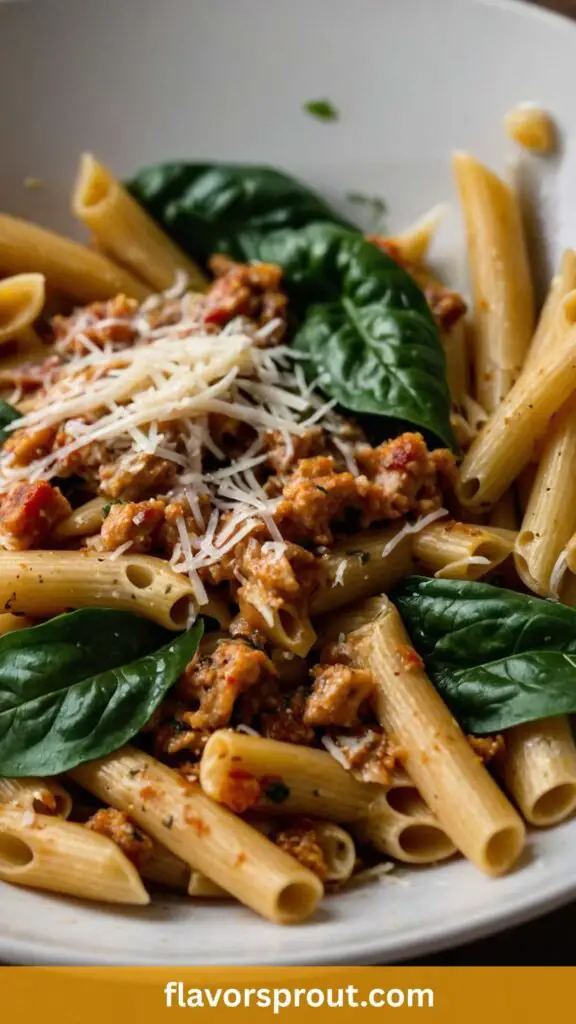 One Pot Penne Pasta with Turkey and Spinach Recipe
